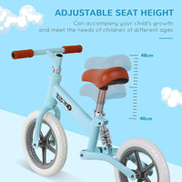 HOMCOM Kid Balance Bike Children Bicycle Adjustable Seat 2-5 Years No Pedal BLUE