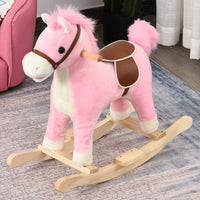 HOMCOM Kids Plush Rocking Horse with Moving Mouth Tail Sounds 18-36 Months Pink