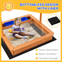 Outsunny Kids Wooden Sandbox Sand Pit Height Adjustable with Canopy Basins
