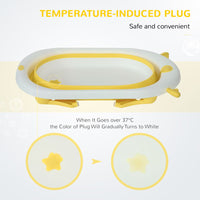 HOMCOM Foldable Baby Bath Tub Ergonomic with Temperature-Induced Water Plug YELLOW