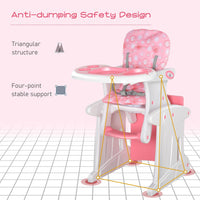 HOMCOM 3-in-1 Convertible Baby High Chair Booster Seat with Removable Tray Pink