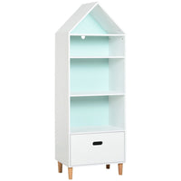 HOMCOM 142x50cm Childs Rocket Bookshelf with 3 Shelves Drawer Wood Legs White