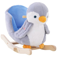 HOMCOM Animal Baby Rocking Horse Penguin Plush Musical Button with 32 Songs Wood