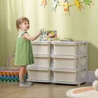 HOMCOM Kids Storage Unit Toy Box Vertical Dresser with Six Drawers Cream