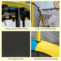 HOMCOM 4.6FT Kids Trampoline with Enclosure for Kids 1-10 Years Yellow