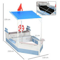 Outsunny Kids Wooden Sand Pit with UV Protections Canopy for Ages 3-8 Years