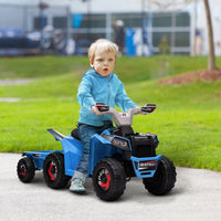 HOMCOM Electric Quad Bike 6V Kids Ride-On ATV with Back Trailer Blue