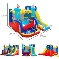 Outsunny Kids Bouncy Castle with Slide Pool Trampoline Climbing Wall with Blower