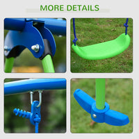 Outsunny Metal 2 Swings & Seesaw Set Height Adjustable Outdoor Play Set GREEN