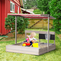 Outsunny Kids Wooden Sandbox with Canopy Kitchen Toys Seat Storage for Outdoor