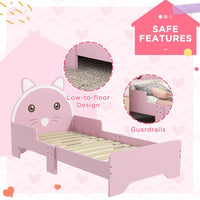 ZONEKIZ Toddler Bed Frame Cat Design Kids Bed with Guardrails Pink