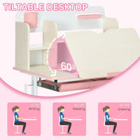 HOMCOM Kids Desk and Chair Set with Storage Shelves Washable Cover Pink