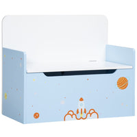 ZONEKIZ Two-In-One Wooden Toy Box Kids Storage Bench with Safety Rod Blue