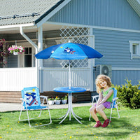 Outsunny Kids Foldable Four-Piece Garden Set with Table Chairs Umbrella Blue