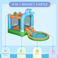 Outsunny 4 in 1 Bouncy Castle Inflatable Elephant Themed Water Park for 3-8 Years