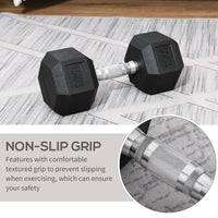 HOMCOM 15KG Single Rubber Hex Dumbbell Portable Hand Weights Home Gym