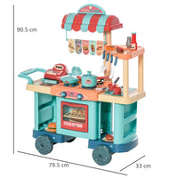 HOMCOM 50 Pcs Kids Kitchen Play set Pretend Trolley Cart Toys for Age 3-6 Years