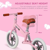 HOMCOM Kid Balance Bike Children Bicycle Adjustable Seat 2-5 Years No Pedal PINK