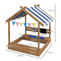 Outsunny Sand Pit with Canopy Blackboard Toys Sink Seats Flags for Kids