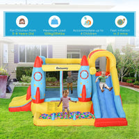 Outsunny Bouncy Castle with Slide Pool Rocket Trampoline with Carrybag & Blower