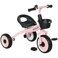 AIYAPLAY Kids Trike Tricycle with Adjustable Seat Basket Bell for Ages 2-5 Years Pink