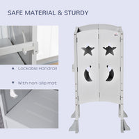 Kids Step Stool Toddler Kitchen Stool with Blackboard Lockable Handrail