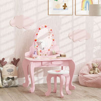 AIYAPLAY Kids Dressing Table Set, 2 PCS Children Vanity Table with Stool