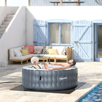 Outsunny Round Inflatable Hot Tub Bubble Spa Pool 4 Person with Pump & Cover GREY