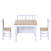 HOMCOM 4-Piece Set Kids Wood Table Chair Bench Storage Function for 3 Years+ Beige White