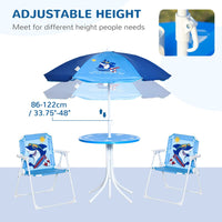 Outsunny Kids Foldable Four-Piece Garden Set with Table Chairs Umbrella Blue