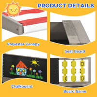 Outsunny Kids Wooden Sandpit Sandbox with Canopy Seats for Gardens Grey