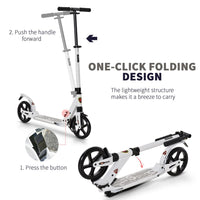 HOMCOM Kick Scooter Folding 2 Big Wheels Adjustable  Adult Teens For 14+ White