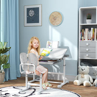 AIYAPLAY Height Adjustable Kids Desk and Chair Set w/ Tilted Desktop
