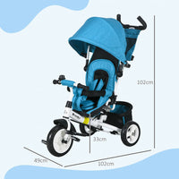 HOMCOM 4 in 1 Kids Trike Tricycle Stroller with Parent Handle Blue
