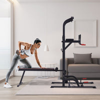HOMCOM Multifunction Home Workout Station Tower Steel Frame Bench Bars Ropes
