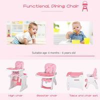 HOMCOM 3-in-1 Convertible Baby High Chair Booster Seat with Removable Tray Pink