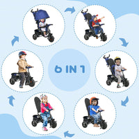 HOMCOM 6 in 1 Kids Trike Tricycle Stroller with Parent Handle Blue