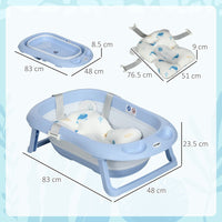 ZONEKIZ Foldable Baby Bathtub with Non-Slip Support Legs Cushion Shower Holder Blue