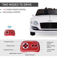 Bentley GT Electric Ride-on Car with LED Lights Music Parental Remote Control White