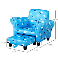 Cute Cloud Star Child Armchair Seat Wood Frame with Footrest Padding Blue