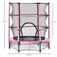 HOMCOM 5.2FT Kids Trampoline with Safety Enclosure Indoor Outdoor Pink