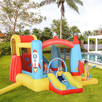 Outsunny Bouncy Castle with Slide Pool Rocket Trampoline with Carrybag & Blower