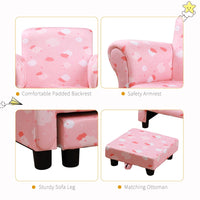 HOMCOM Children Armchair Cute Cloud Star Kids Mini Seat Wood with Footrest Padding Pink