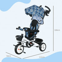 HOMCOM 6 in 1 Trike Tricycle for Toddler 1-5 Years with Parent Handle Light Blue