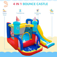 Outsunny Kids Bouncy Castle with Slide Pool Trampoline Climbing Wall with Blower