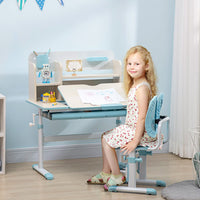 HOMCOM Height Adjustable Kids Desk and Chair Set for Ages 3-12 Years Blue