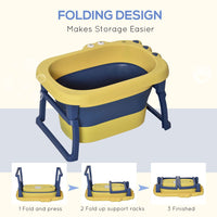 HOMCOM Foldable Baby Bathtub for Newborns Infants Toddlers with Stool Yellow