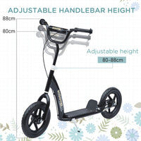 HOMCOM Push Scooter Teen Kids Stunt Bike Ride On with 12 inch EVA Tyres Black