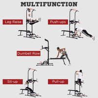 HOMCOM Multifunction Home Workout Station Tower Steel Frame Bench Bars Ropes
