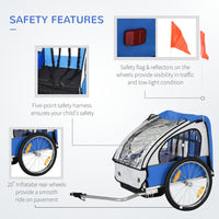 HOMCOM 18m+ 2-Seat Child Bike Trailer for Kid with Steel Frame Seat Belt Blue